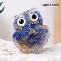 Lapis Lazuli crystal chips and gold foil owl resin statue for home office desk decor - Lapis Lazuli