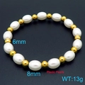 Golden beaded bracelet with white oval pearls and 18K gold plated steel beads - Gold Thick Beaded Style (KB202759-Z)