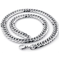 Polished silver stainless steel Cuban link necklace with secure lobster clasp for men - 6mm Wide Steel Lobster Buckle / 20cm Bracelet
