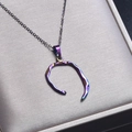 Irregular horseshoe-shaped necklace pendant with colorful iridescent finish on 18k gold chain - Pendant Necklace / Rainbow