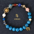 Detail of Virgo beaded bracelet with blue natural stones and golden zodiac charm - Virgo