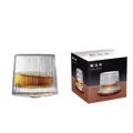 Rotating whiskey glass with vertical stripes and its black packaging box, base not included - Striped Texture / Individual Color Box