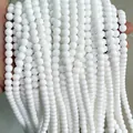 Strand of matte white round beads for DIY jewelry making with smooth frosted texture - Matte Porcelain White Glass Beads