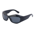 Steampunk Y2K wraparound sunglasses in shiny black frame with dark grey lenses - C1 Glossy Black Full Grey