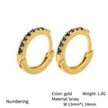 Gold small brass hoop earring with micro-pave blue cubic zirconia 13mm by 14mm size - Gold Crystal Blue