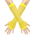 Long bright yellow fishnet gloves in punk style with fingerless elastic mesh design - One Size / Bright Yellow