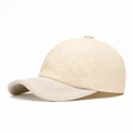 Fashionable beige straw baseball cap for women and men featuring breathable mesh visor - Beige