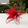 Red 23cm glitter poinsettia flower with mesh petals for festive DIY Christmas decoration - Red
