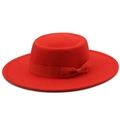 Cappello paglietta rosso in feltro di lana con nastro e fiocco coordinati - M (56-58cm) / Rosso Arancio