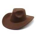 Top view of dark brown wool felt cowboy hat with wide brim and classic crown - Brown / M (56-58cm)