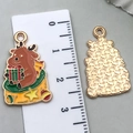 Christmas reindeer enamel alloy charm with brown deer and green gift box for DIY jewelry - Reindeer with Gift (25x15mm)