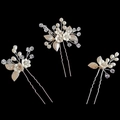 Set di 3 forcine per capelli argento con perle bianche e cristalli per acconciatura - Fiore Bianco Set di 3
