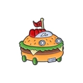 Insigne créatif en émail de voiture hamburger avec drapeau k-k et des roues vertes - Style Voiture de Course Burger (QHXZ2702)
