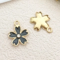 Golden cherry blossom flower charms with black enamel finish and central rhinestone - 1pc Black Cherry Blossom with Diamond