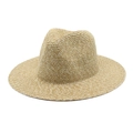 Classic straw Panama Fedora hat in light brown with spiral weaving for summer sun protection - M (56-58cm) / Light Khaki