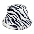 Chapeau bob d'hiver en fausse fourrure de lapin avec motif zébré noir et blanc chic - M (56-58cm) / Motif Tigre Noir et Blanc