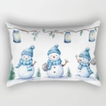 Winter snowman watercolor illustration cushion cover with blue hats on white fabric - 45*45cm Short Plush No Core / Watercolor Snowman Style 10