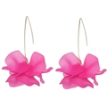 Macro view of hot pink flower drop earrings with translucent petals and gold hooks - Pink Matte Flower Style(#3)