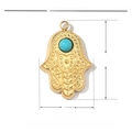 Detailansicht der Maße von Hamsa-Anhänger aus Gold mit türkisem Naturstein-Inlay - VG275-Blauer Stein Hamsa Hand