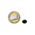 Pin esmaltado de libro amarillo con frase inspiradora y cierre de goma negro en fondo blanco - Amarillo-READING LIFE