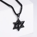 Collar retro negro con colgante de estrella de David y cruz 3D para hombre en acero - Negro - Sin Cadena