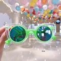 Kids heart bow sunglasses with bright green inner frame and transparent cat eye outer layer - Light Green Transparent Frame