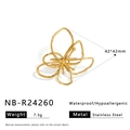 Golden hollow flower ring in stainless steel, large 42mm ocean style floral jewelry piece - Hollow Flower Large Style (NB-R24260)