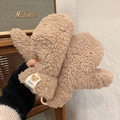 Guanti invernali in peluche di lana d'agnello beige con toppa a forma di orso - Taglia unica / Cachi
