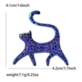Elegant cat brooch with purple rhinestones and silver alloy base for suits and sweaters - Blue