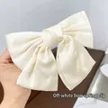 Elegant cream white satin bow spring clip hair accessory for girls princess hairstyle - 110 Large Bow Spring Clip [Cream]