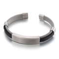 Men's hip-hop hollow stainless steel and black silicone splice open cuff bracelet - Steel Color (KB147885-KLHQ)