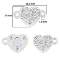 Silver heart magnetic clasp with rhinestones for DIY jewelry making 18.5mm length - Style #28 Heart Rhinestone Silver White