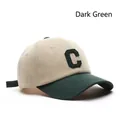 Vintage baseball cap in beige and dark green with a velvet letter C patch embroidery - Adjustable / Dark Green