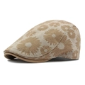 Béret beige avec broderie marguerite intégrale dans un style rétro vintage - Réglable / Kaki