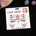 Face gems set featuring red diamond and silver round rhinestones for makeup facial decor - Red & White