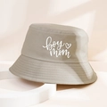 Cappello da pescatore in cotone minimalista kaki con stampa boy mom e cuore - M (56-58cm) / Cachi