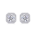 Macro shot of silver studs featuring a round center stone and octagonal halo setting - E13158-Octagonal Halo with GRA Certificate