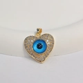 18K gold plated heart pendant with blue evil eye and sparkling zircon crystal inlay - Heart Shape Zirconia Style