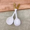 Set of two white ceramic spoons with elegant gold-tipped handles and Nordic style - Gold Plated Japanese Soup Spoon 2Pcs