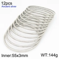 Set of 12 antique silver minimalist 55mm stackable stainless steel bangle bracelets - 55mm Set of 12 (KB209857-GC)