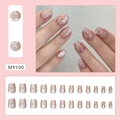 Cat eye minimalistische bloemen plaknagels in lichtroze met glitterset van 24 stuks - MY100 Kristallen Bloem (Met Lijm)