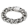 Polished silver-tone Cuban link bracelet with a heavy rectangular clasp for men - Brushed and Polished Mixed Style (KB32037-D) / Silver