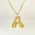 Balloon style gold letter A pendant with glossy finish on a thin box chain necklace - Letter A / Gold