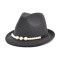 Elegant dark grey wool felt fedora hat featuring a white faux pearl and rhinestone band - M (56-58cm) / Dark Gray