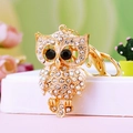 Charming golden metal owl keychain with sparkling clear rhinestones for car keys and bags - Rhinestone Owl White
