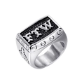 Men's retro stainless steel FTW signet ring with black embossed lettering and punk details - US 9 / FTW Letter Style / Steel