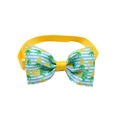 Detail of yellow pet bowtie collar featuring pineapple pattern and blue stripes - Blue Stripe Pineapple