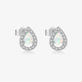 Elegant S925 silver stud earrings with teardrop opal stone and pavé zircon accents - White Gold-MME1041-Teardrop Opal