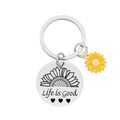 Detail of stainless steel keychain with sunflower charm and Life is Good engraving - Life is Good