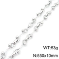 Zilveren roestvrijstalen hiphop ketting met gegolfde schakels en gepolijste kralen - Zilveren Golfketting-10mm Breed (KN288694-Z)